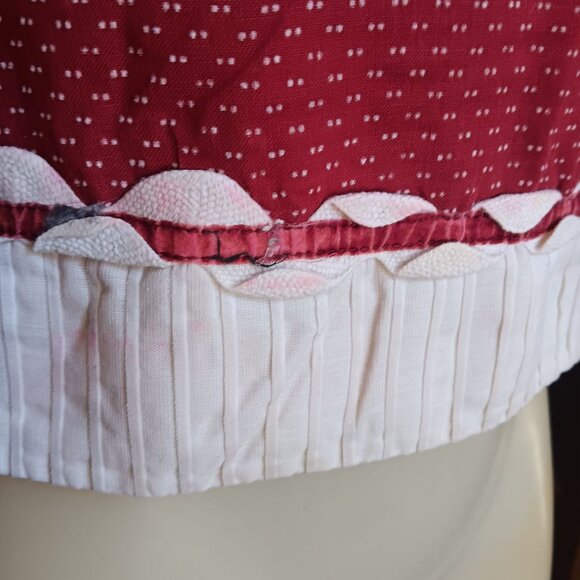 Small Vintage Women's 1960's Top Sleeveless Red Dot Top Ribbon Pleated Country - Picture 3 of 8